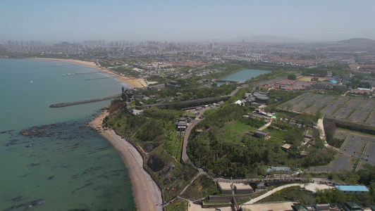 5A景点黄海之滨历史文化古建筑群蓬莱阁景区航拍视频视频