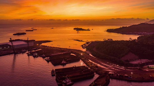 印尼钢铁厂物流码头航拍延时视频