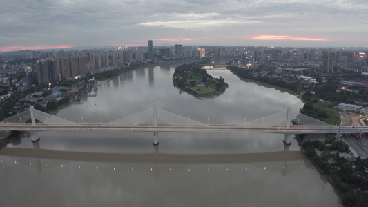 航拍衡阳湘江晚霞美景视频