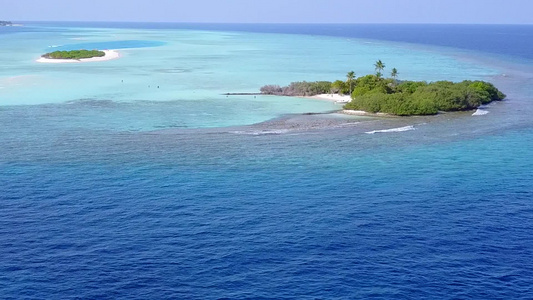 日落前白沙背景蓝水豪华度假村海滩野生动物的白天天空视频