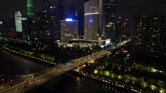 广州晚上猎德夜景交通视频