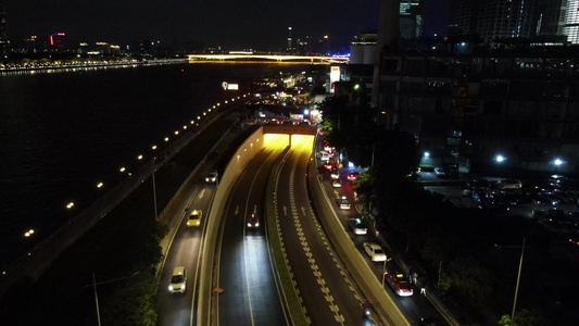 广州晚上夜景交通视频