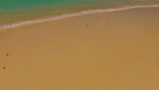 阳光明媚的天堂岛屿海滩假日全景日出后由绿海和清洁沙土视频