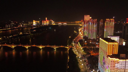 航拍湖南长沙城市夜景视频