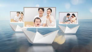 相册模板AECC2017简约折纸船在水面飘动相册展示37秒视频