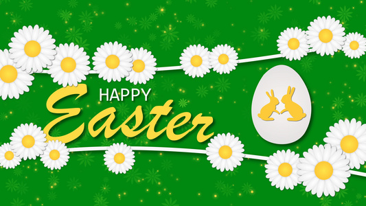 快乐的东方动画4kK配有鸡蛋和甘菊在绿色背景上运动视频