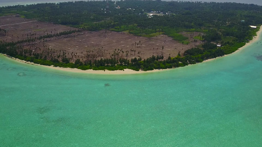 蓝海和沙滩附近的白沙本背景间断的宁静海滨海滩平息天空视频