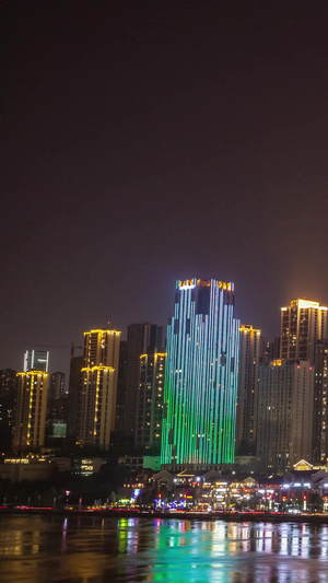 重庆江北区嘉陵江滨江路夜景延迟山城夜景11秒视频