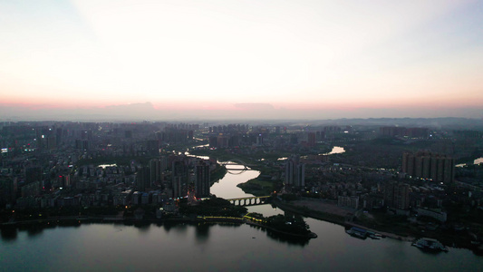 湖南衡阳石鼓书院城市夜景航拍视频