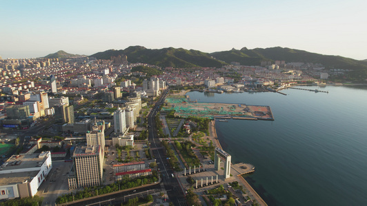 黄海海滨城市威海城市风光航拍视频视频