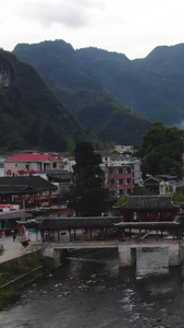 航拍侗族村落风雨桥少数民族视频