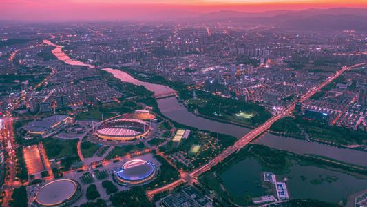 浙江义乌城市夜景航拍延时摄影视频