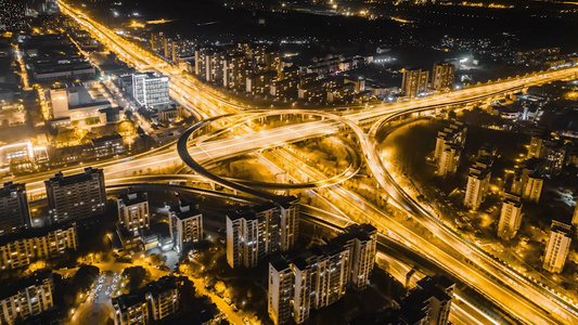 8K航拍南京江北新区浦泗路立交夜景车流大范围延时摄影视频