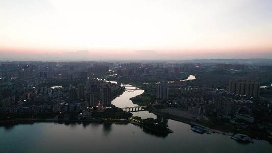 湖南衡阳石鼓书院城市夜景航拍视频