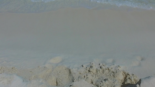 在沙洲附近有白沙背景的蓝绿海中特写热带海岸海滩野生动物视频