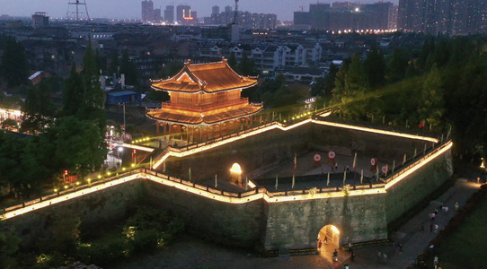 湖北荆州古城4A景区夜景航拍4K视频视频