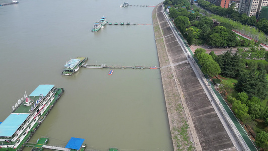 福建福州闽江码头航拍视频