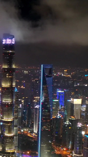 上海陆家嘴夜景航拍延时黄浦江17秒视频