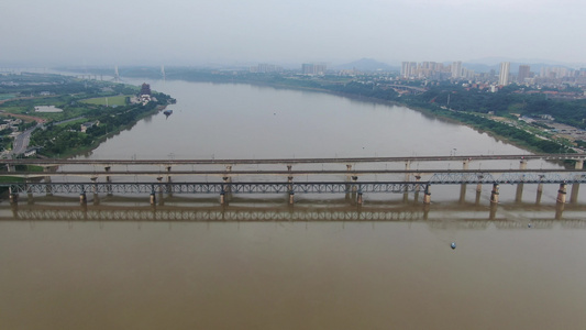 湖南湘江汛期洪水航拍视频
