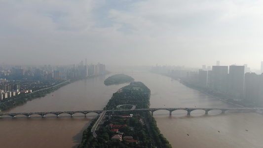 湖南湘江汛期洪水航拍视频
