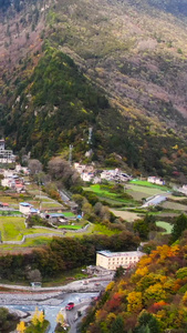 四川理县景区凉台沟秋天漫山彩林航拍视频阿坝藏族羌族自治州视频