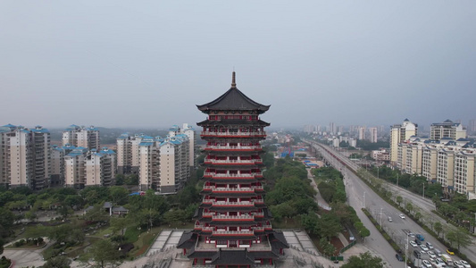 广西钦州和谐塔地标建筑航拍视频