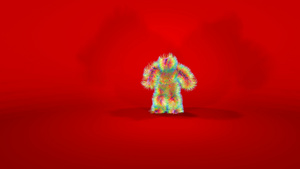 以红色背景在红幕下跳舞的神奇猴子人物27秒视频