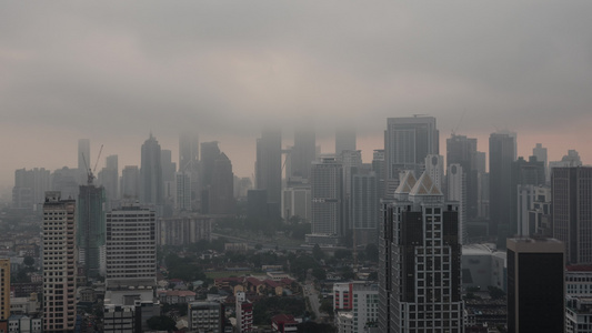 与许多摩天大楼一起对城市景色进行时间流逝的观察建筑视频