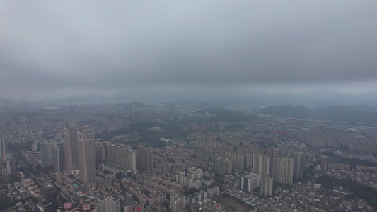 城市极端天气暴雨来袭航拍广东中山视频