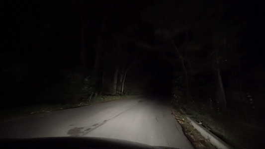 夜间的乡村公路第一视角车厢视频