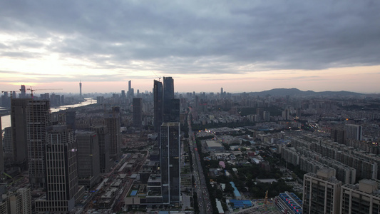 广州城市晚霞夜幕降临夜景灯光航拍视频