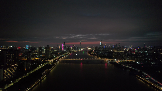 广州城市晚霞夜幕降临夜景灯光航拍视频