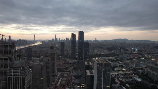 广州城市晚霞夜幕降临夜景灯光航拍视频