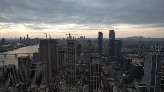 广州城市晚霞夜幕降临夜景灯光航拍视频