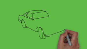 在抽象绿色背景下绘制黑色和彩色组合的客车图纸10秒视频