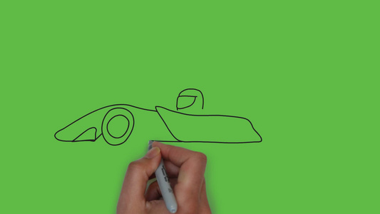 在抽象绿色背景下绘制黑色和彩色组合的客车图纸B视频