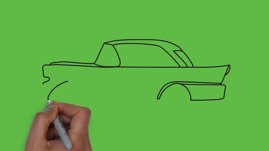 在抽象绿色背景下绘制黑色和彩色组合的客车图纸B视频