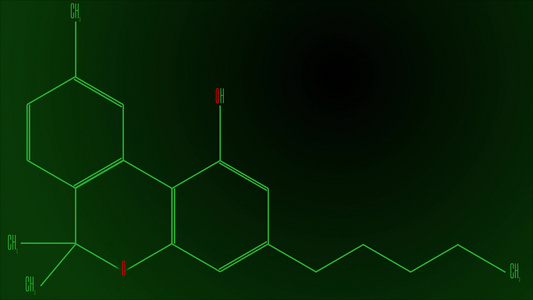 动画绿线绘制了大麻酚分子视频