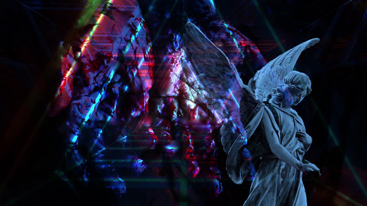 女性天使在背景中用翅膀和抽象隧道弹动的动画视频