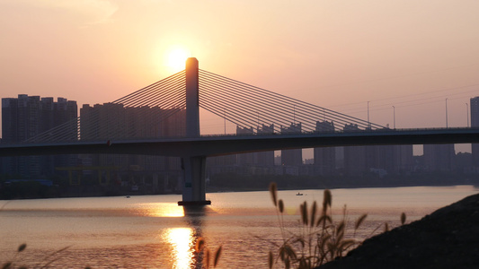 湖南衡阳东二环湘江大桥日落夕阳风光视频