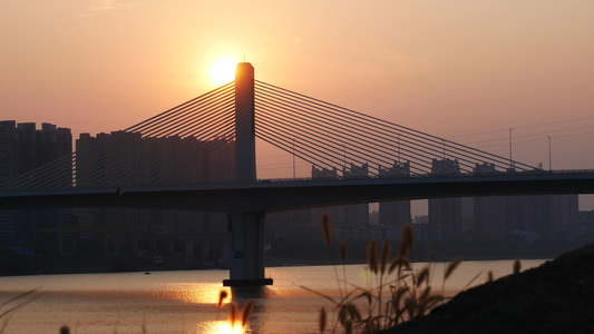 湖南衡阳东二环湘江大桥日落夕阳风光视频