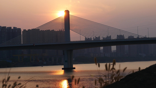 湖南衡阳东二环湘江大桥日落夕阳风光视频