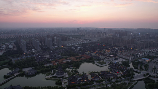 城市日落晚霞夕阳火烧云自然风光航拍视频