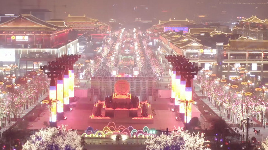 西安大唐不夜城景区航拍4K空境视频
