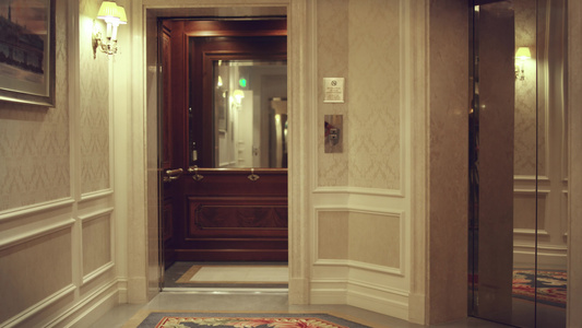 在走廊豪华酒店开空电梯视频