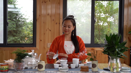 美女茶艺师茶水茶道表演泡茶文化视频