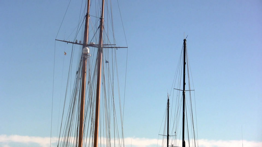 旧帆船上的船杆视频