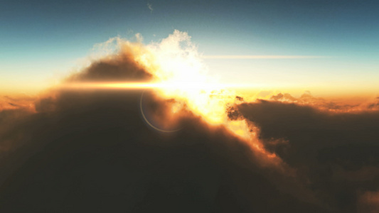 日落的空中飞机飞越云层上空视频