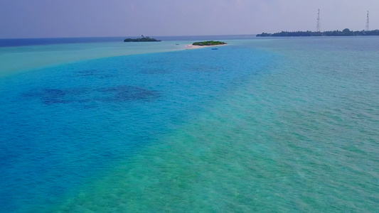 以棕榈附近有白沙背景的海平面蓝海为取色的完美海滩野生视频