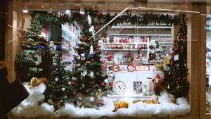 圣诞节商场橱窗闪烁着弥红灯圣诞树12秒视频